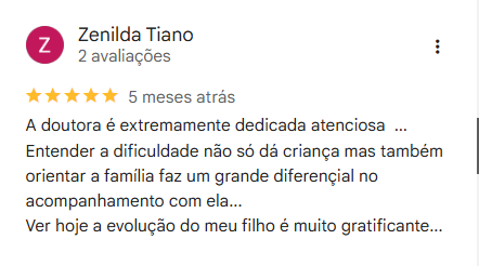 Avaliação de Zenilda Tiano no Google